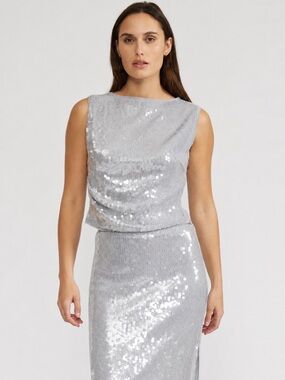 Lucy Paris Silver Sequin Sleeveless Top NWT 2X Holiday Party Glam
